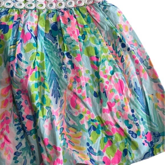 Lilly Pulitzer Girls Elise Dress Size 4 In Catch The Wave Print With Eyelet Deta - Picture 3 of 7
